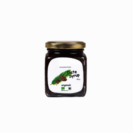 Jar of organic date syrup, representing high-quality organic and conventional products for a wellness lifestyle.