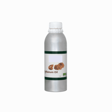 Aluminum bottle of organic Galbanum essential oil for aromatherapy and holistic natural care.