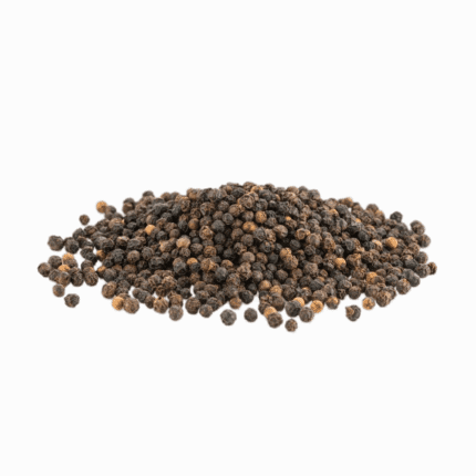 A pile of whole black peppercorns, providing high-quality organic and conventional products for a natural health lifestyle.