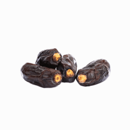 Four high-quality organic dates with wrinkled skin, a nutrient-dense snack for a natural health and wellness lifestyle.