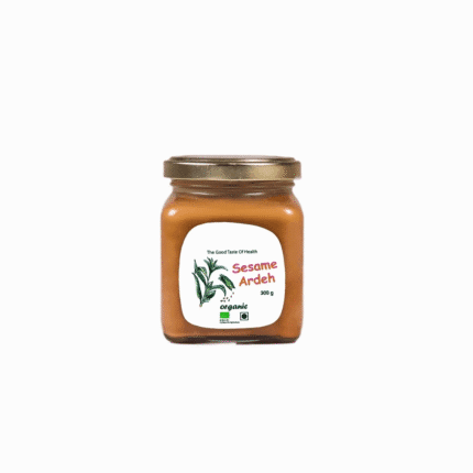 Jar of organic Sesame Ardeh (tahini), highlighting high-quality organic and conventional products for natural health.