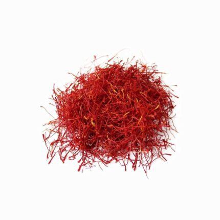 Pure saffron threads in a vibrant mound, highlighting high-quality ingredients for culinary wellness and natural health.