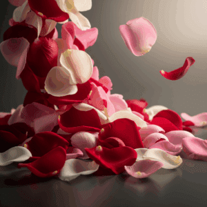 Falling red, pink, and white rose petals for organic products, promoting a natural health wellness lifestyle.