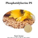 Ein Bild zeigt den Hauptbestandteil Phosphatidylserin-PS-Pulver, wobei Sonnenblumen und Sojabohnen als Hinweise auf die natürlichen pflanzlichen Quellen dienen.