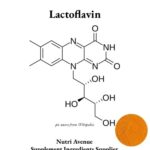 Chemische Struktur von Lactoflavin, die seinen zentralen tricyclischen Isoalloxazinring zeigt, der mit einer Ribityl-Seitenkette mit mehreren Hydroxylgruppen verbunden ist.